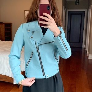 Reformation ~ Sky Blue Leather Jacket ~ Size Small